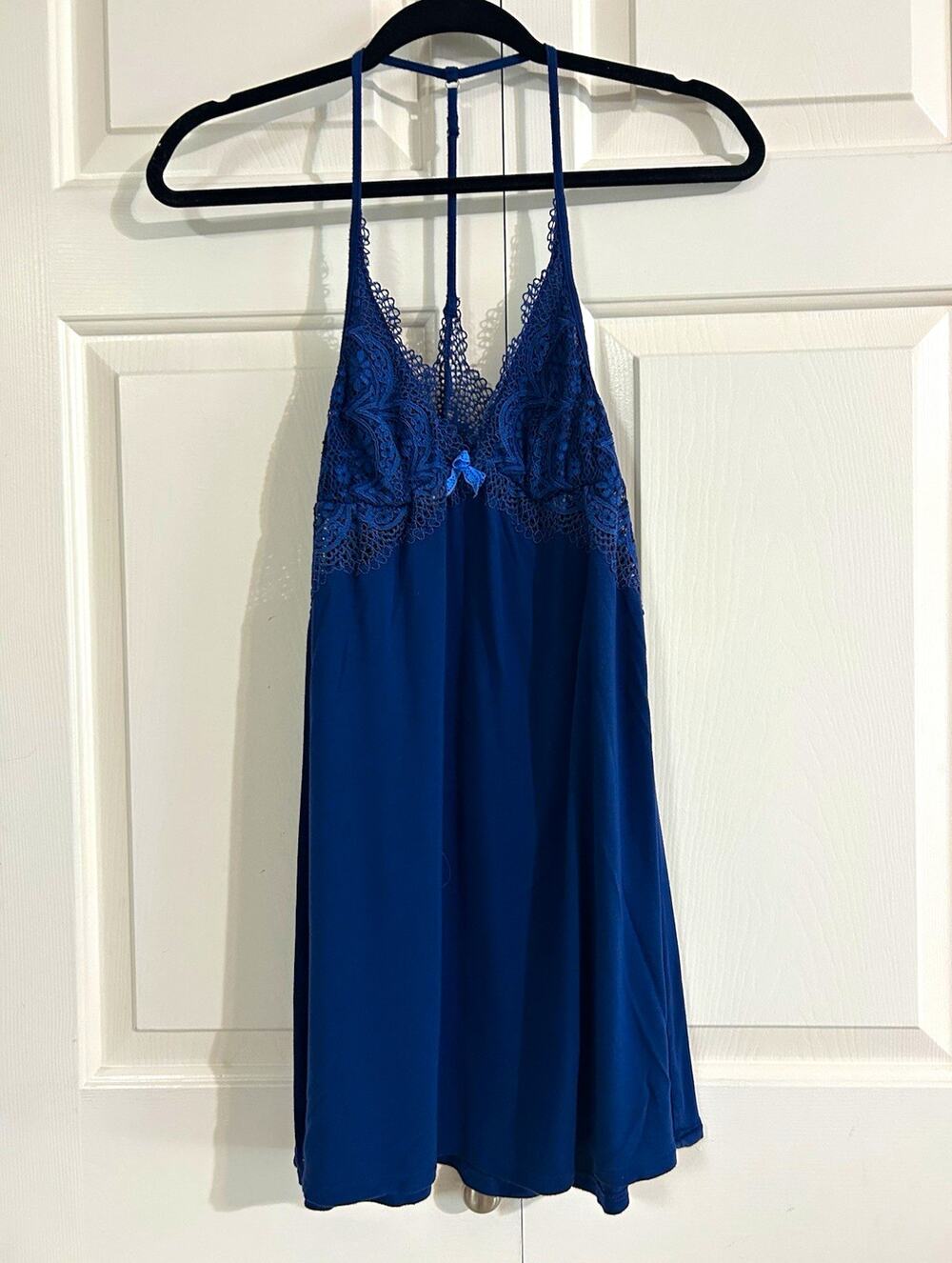 Victoria's Secret Blue Lace Full Slip Dress Adjustable Straps Bow Size S